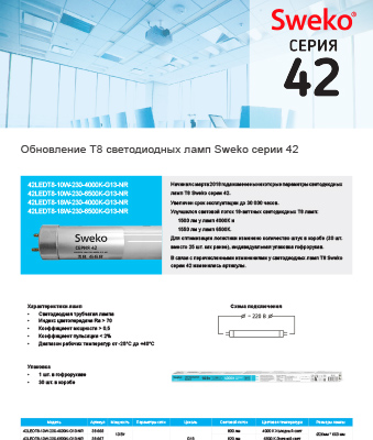 Листовка Обновление Т8 светодиодных ламп Sweko Серия 42 Обновление Т8 светодиодных ламп Sweko Серия 42