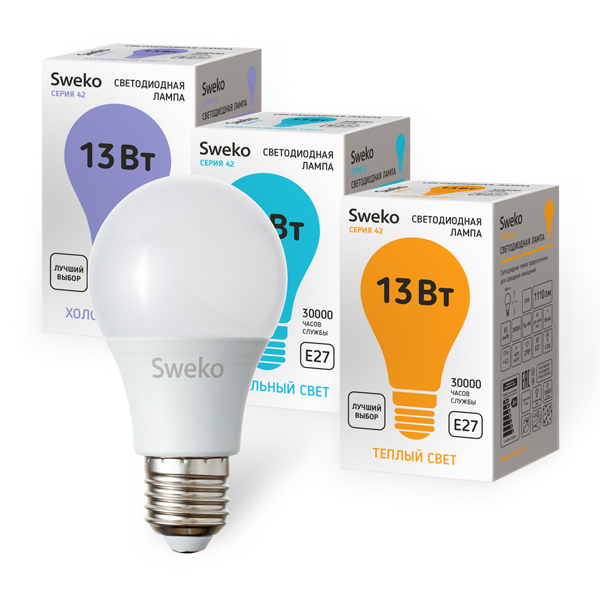 Лампа светодиодная стандартной формы 13Вт Е27 220В 42LED-P