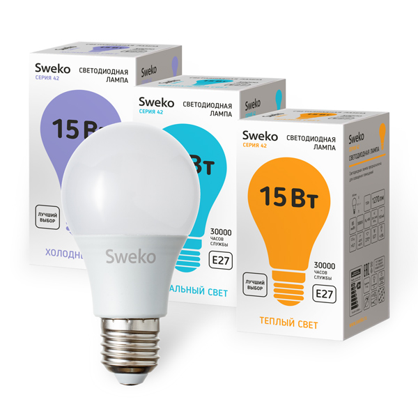 Лампа светодиодная стандартной формы 15Вт Е27 220В 42LED-P