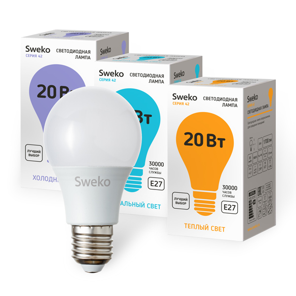Лампа светодиодная стандартной формы 20Вт Е27 220В 42LED-P