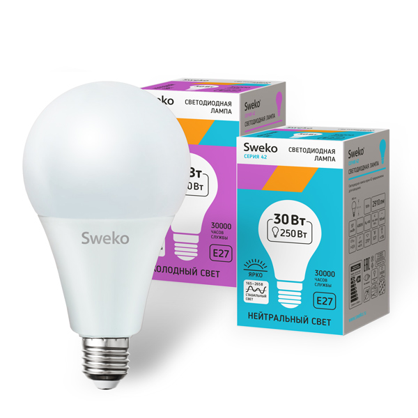Лампа светодиодная стандартной формы 30Вт Е27 220В 42LED