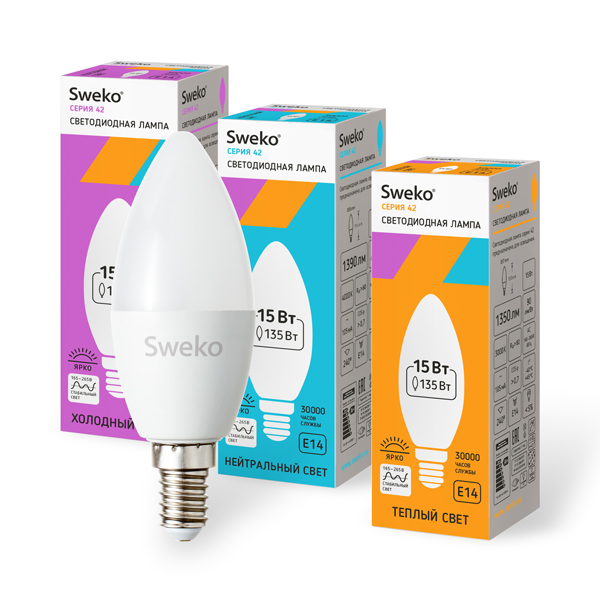 Лампа светодиодная формы свеча матовая 15Вт Е14 220В 42LED