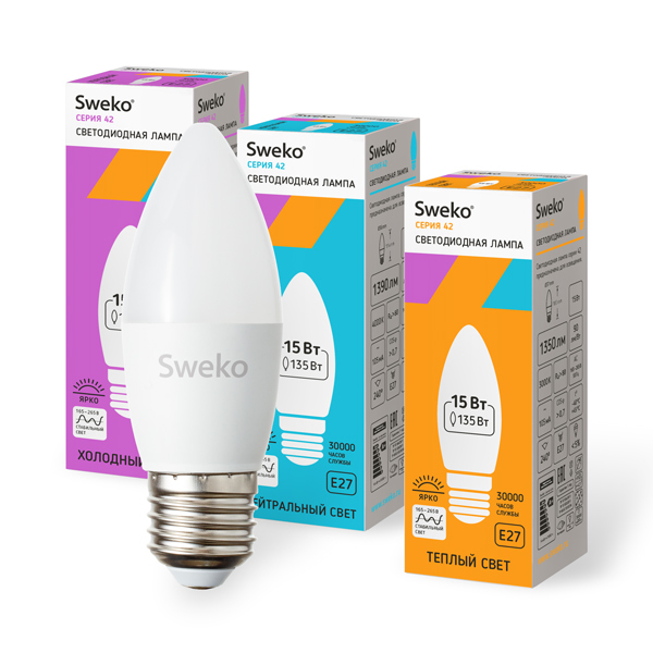 Лампа светодиодная формы свеча матовая 15Вт Е27 220В 42LED