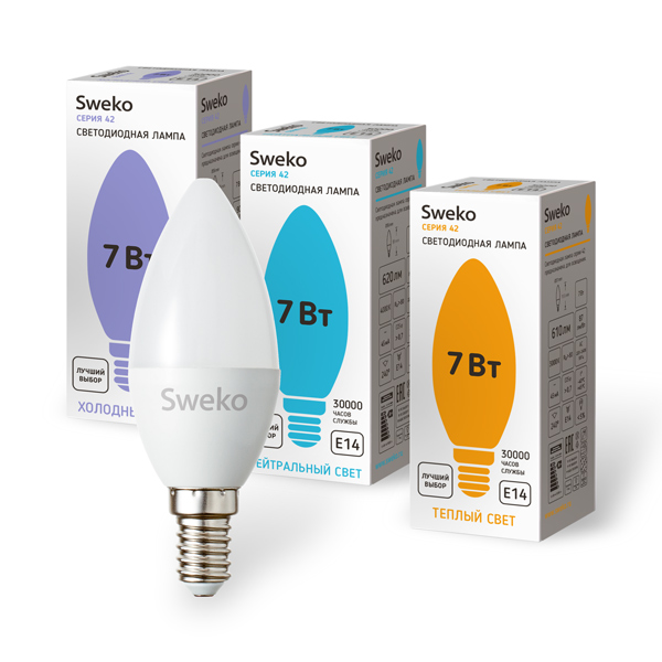 Лампа светодиодная формы свеча матовая 7Вт Е14 220В 42LED-P