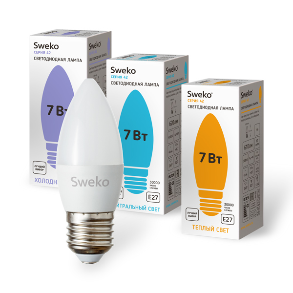 Лампа светодиодная формы свеча матовая 7Вт Е27 220В 42LED-P