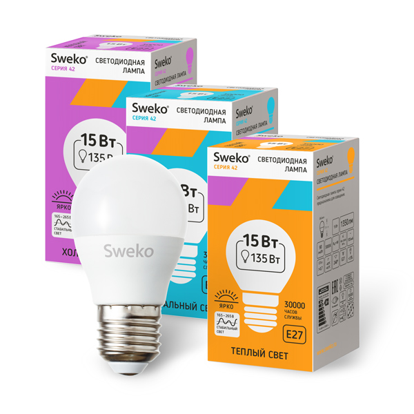 Лампа светодиодная формы шар матовая 15Вт Е27 220В 42LED