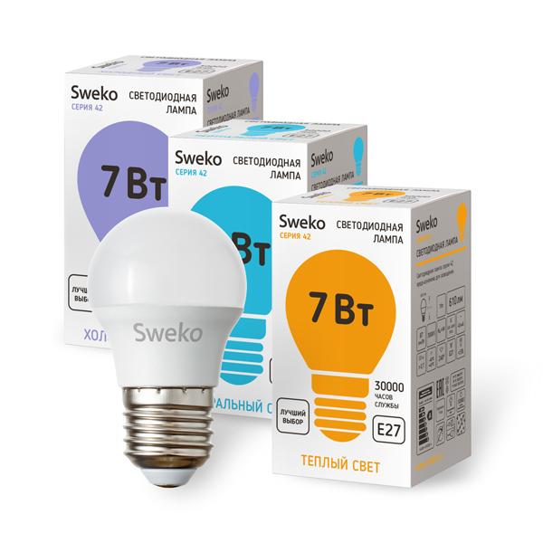 Лампа светодиодная формы шар матовая 7Вт Е27 220В 42LED-P